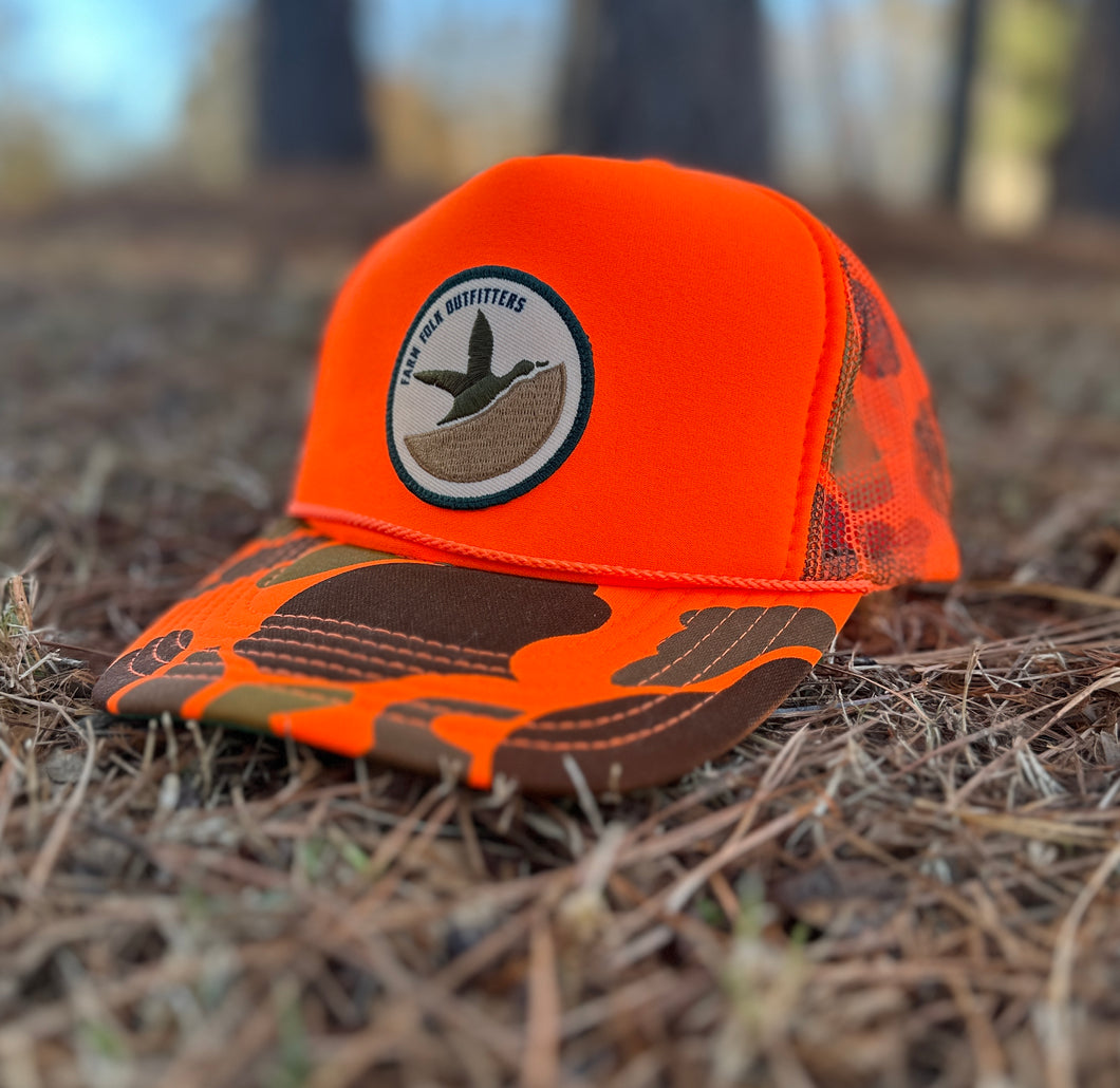 Retro Camo Trucker Hat Orange